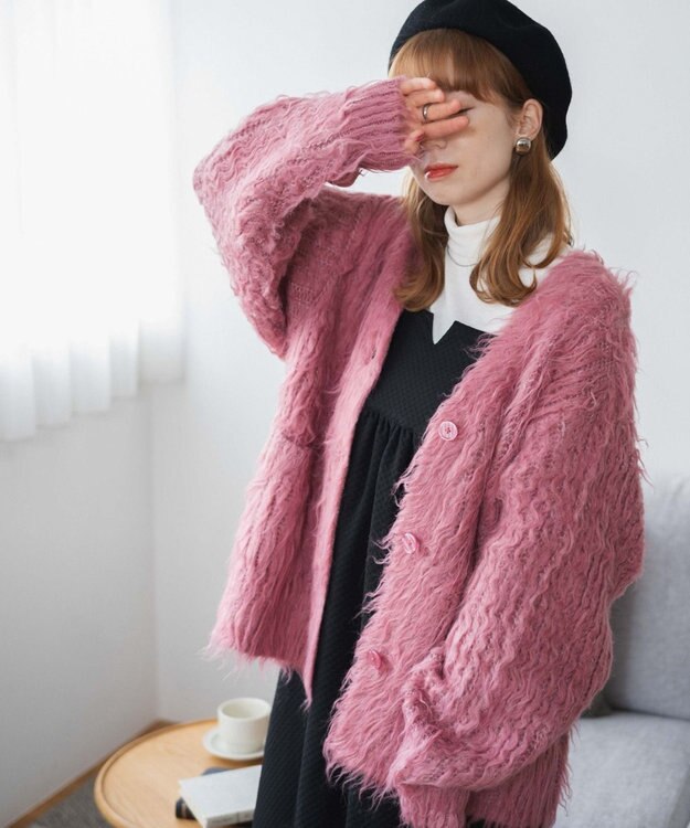 WEGO 【軽量】ブラッシュニットBIGカーディガン ピンク