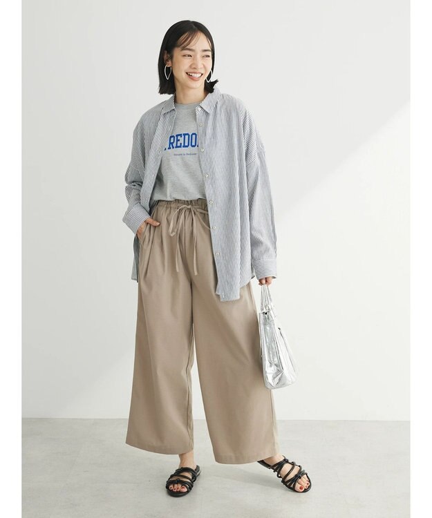 Green Parks リネンレーヨン２ｗａｙシャツ Stripe Black