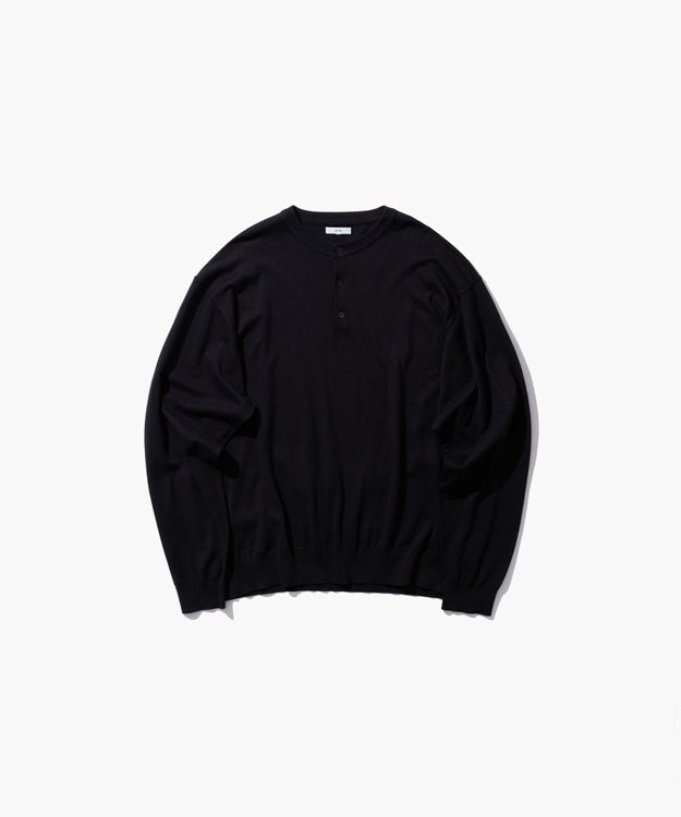 ATON SMOOTH SUVIN | ヘンリーネックセーター - UNISEX BLACK