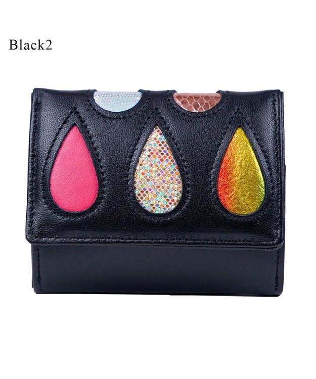 tsumori chisato CARRY ドロップス　ミニ財布　3つ折り 【かわいいデザイン！本革のやわらかな風合い】 ブラックⅡ