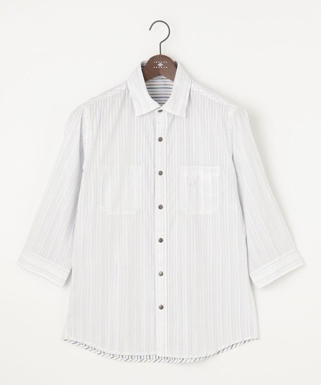 JOSEPH ABBOUD 【2WAY】ライトリバーシブルストライプシャツ ホワイト系1