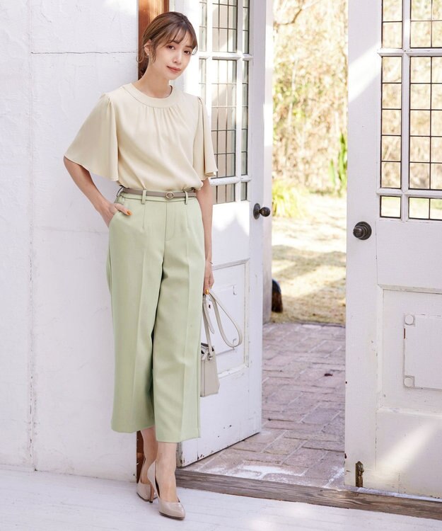 Tiaclasse L 【洗える】5分丈フレアスリーブブラウス アイボリー