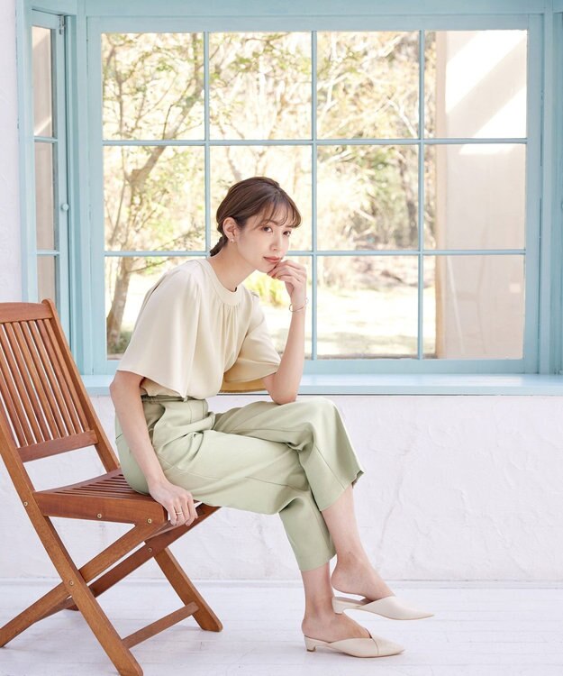 Tiaclasse L 【洗える】5分丈フレアスリーブブラウス アイボリー