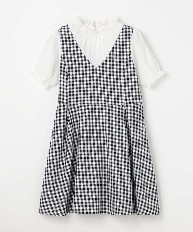 組曲 KIDS 【110-140㎝】ギンガムドッキング ワンピース ブラック系3