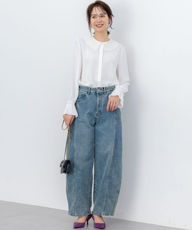 組曲 S ライトデシン プリーツブラウス アイボリー系