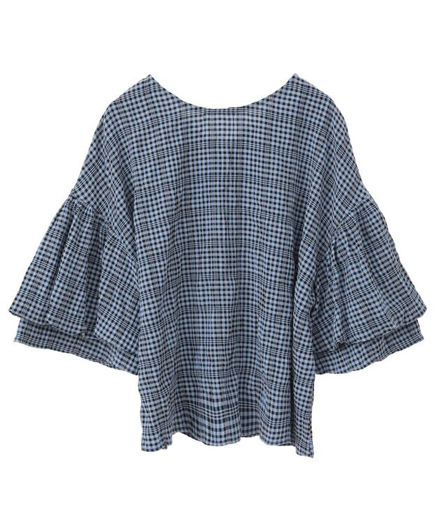 Green Parks 前後２ｗａｙ袖バルーンギンガムチェックブラウス Blue