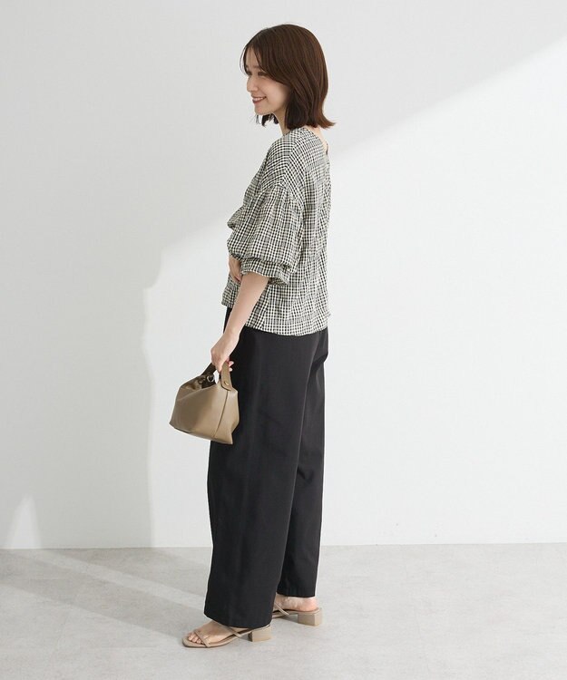 Green Parks 前後２ｗａｙ袖バルーンギンガムチェックブラウス Black