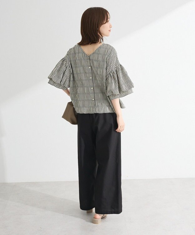 Green Parks 前後２ｗａｙ袖バルーンギンガムチェックブラウス Black