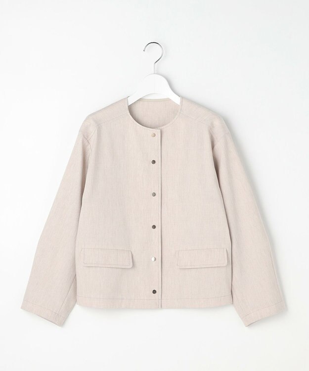 自由区 【セットアップ対応】リネンストレッチノーカラー ジャケット フラックス