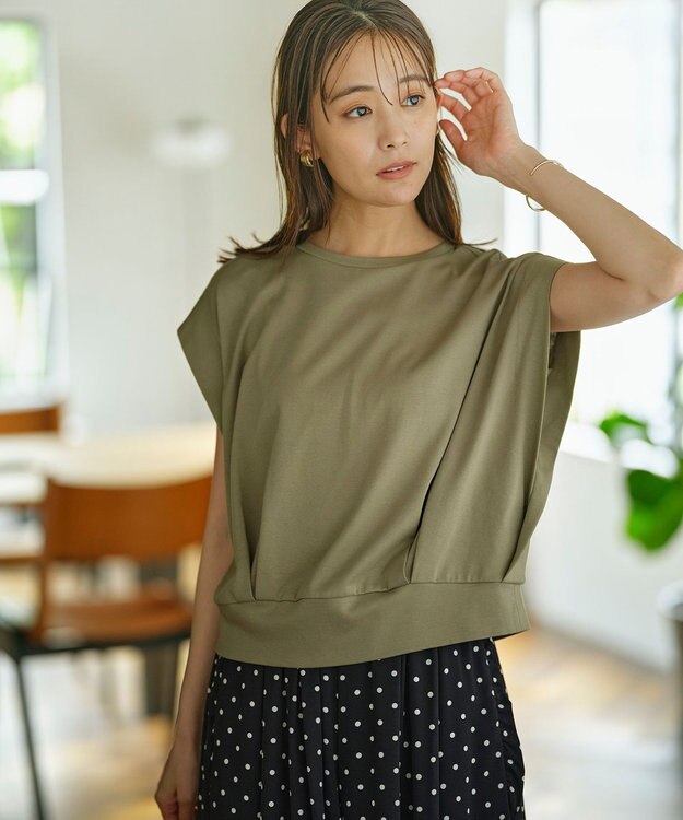 組曲 L 【WEB限定】コンシャスジャージーフレンチスリーブカットソー オリーブ系