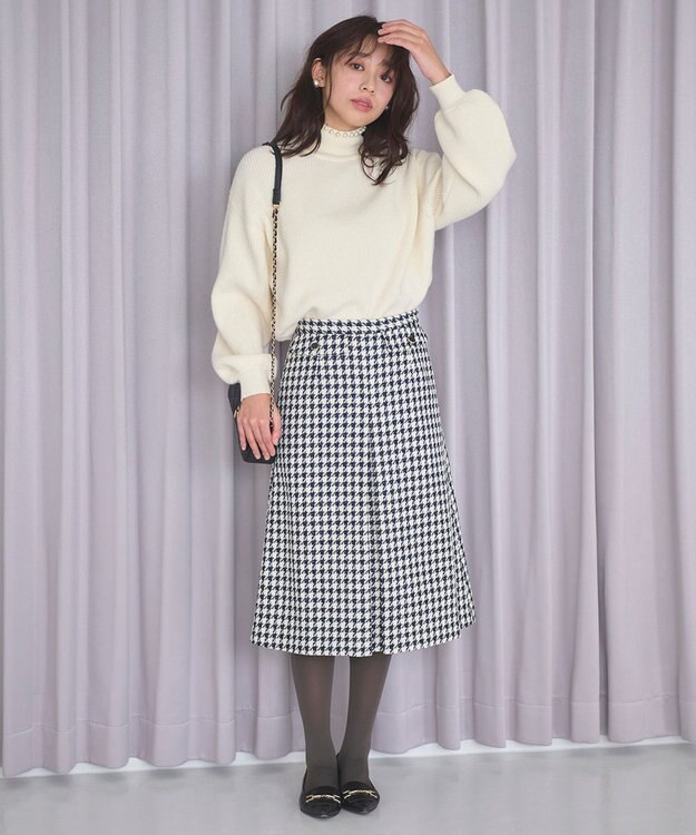 Feroux 【洗える】BOXタックミドル丈 スカート アイボリー系2