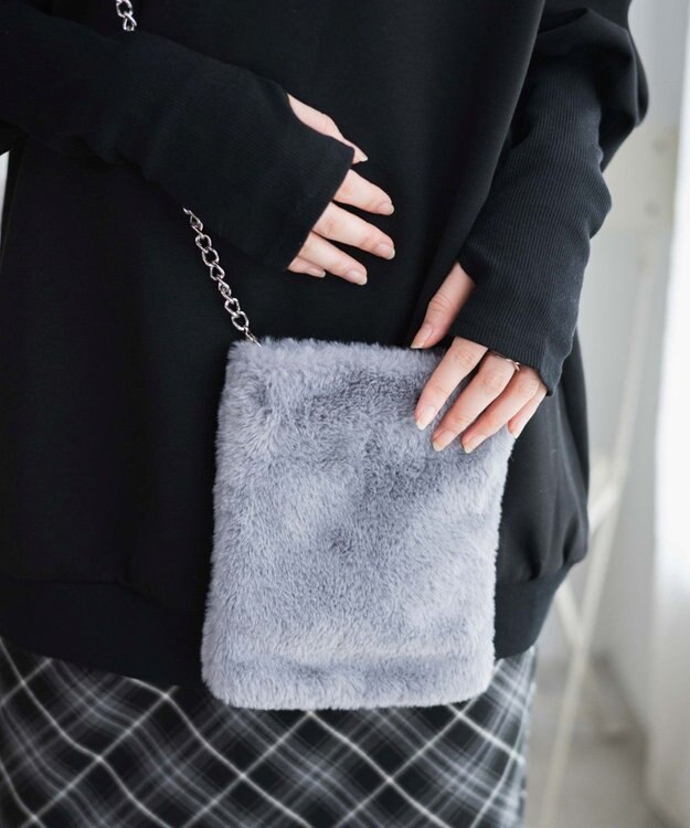 WEGO ファーチェーンミニショルダー グレー