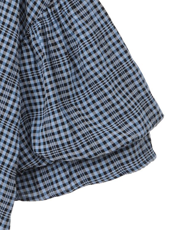 Green Parks 前後２ｗａｙ袖バルーンギンガムチェックブラウス Blue