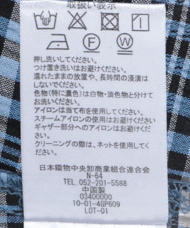 Green Parks 前後２ｗａｙ袖バルーンギンガムチェックブラウス Blue