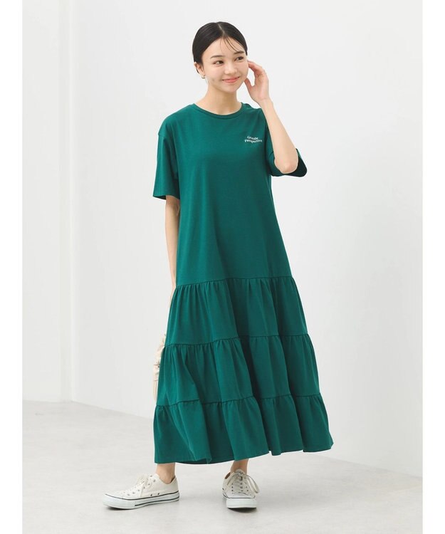 earth music&ecology バックロゴティアードワンピース Green