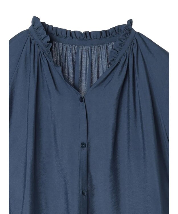 AMERICAN HOLIC 接触冷感　フリル衿５分袖ブラウス Navy