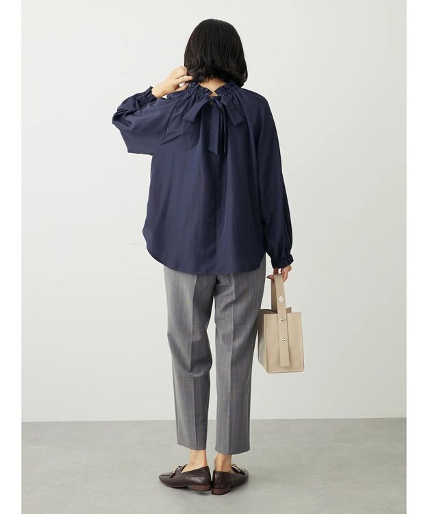 Green Parks スタンドフリルボウタイブラウス Navy