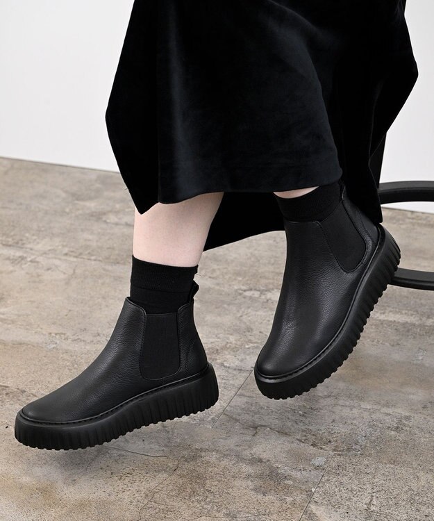 Pointer 日本製 本革厚底サイドゴアブーツ ブラック