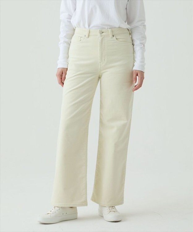 caqu ワイドフィット 裏起毛コーデュロイパンツ ivory