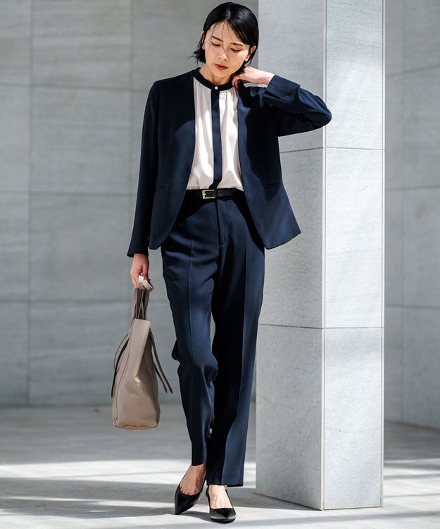 23区 S 【セットアップ対応/洗える】ドライツイル テーパードパンツ ネイビー系