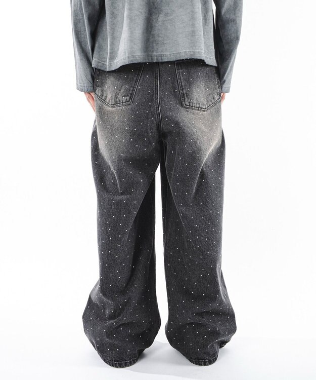 WEGO 【ユニセックス着用ITEM】スーパーバギーラインストーンデニムパンツ デニムブラックソノタ