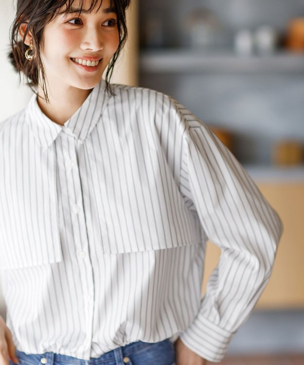 ANY SIS L クロップドヨークハオリ シャツ オフストライプ