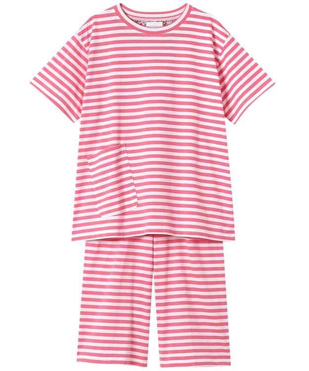 une nana cool MADE WITH LIBERTY FABRIC 綿100％ボーダー 半袖パジャマ PI