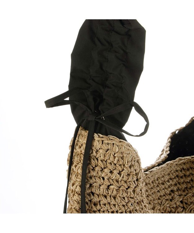 UNBILLION カシュカシュ cachecache / ドロストフリルハンドル地柄編みトート カゴバッグ ブラック