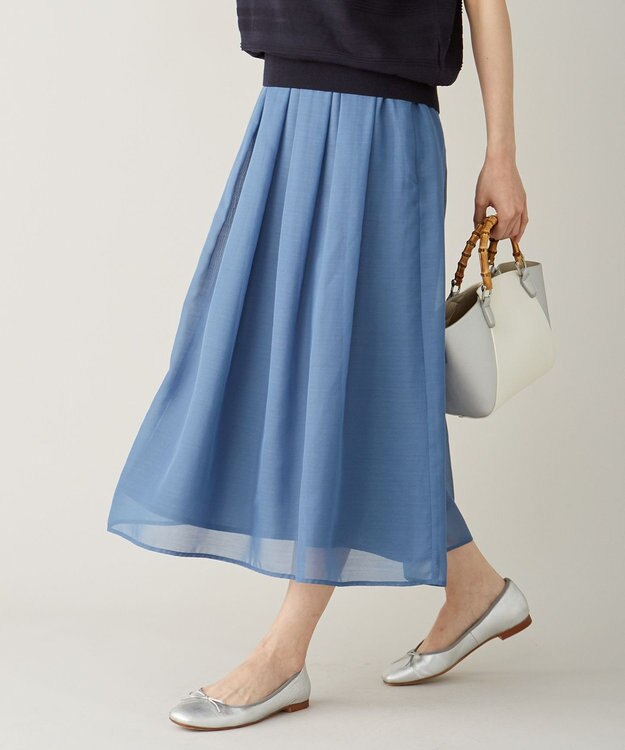 J.PRESS LADIES 【洗える】ブライトスパンボイルAタック スカート ダルブルー系