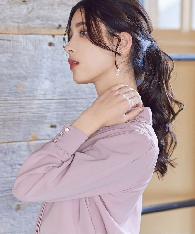 Tiaclasse L 【洗える】襟刺繍ピンタックブラウス ピンク