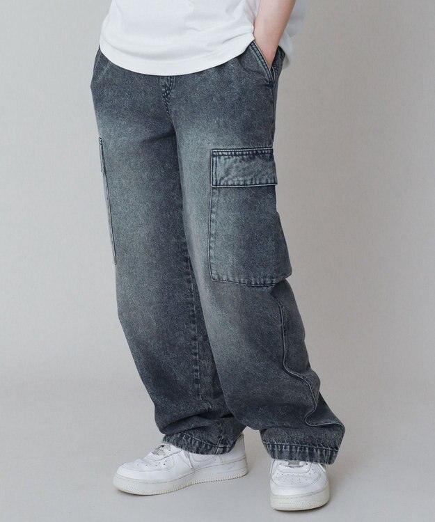 WEGO 【KIDS】デニムイージーカーゴパンツ（JUNIOR） デニム中濃加工色