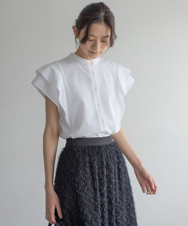 組曲 【前後着用可】ドライタッチダブルフレア ブラウス アイボリー系