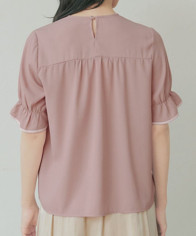 Tiaclasse L 配色パイピングボウタイブラウス ピンク