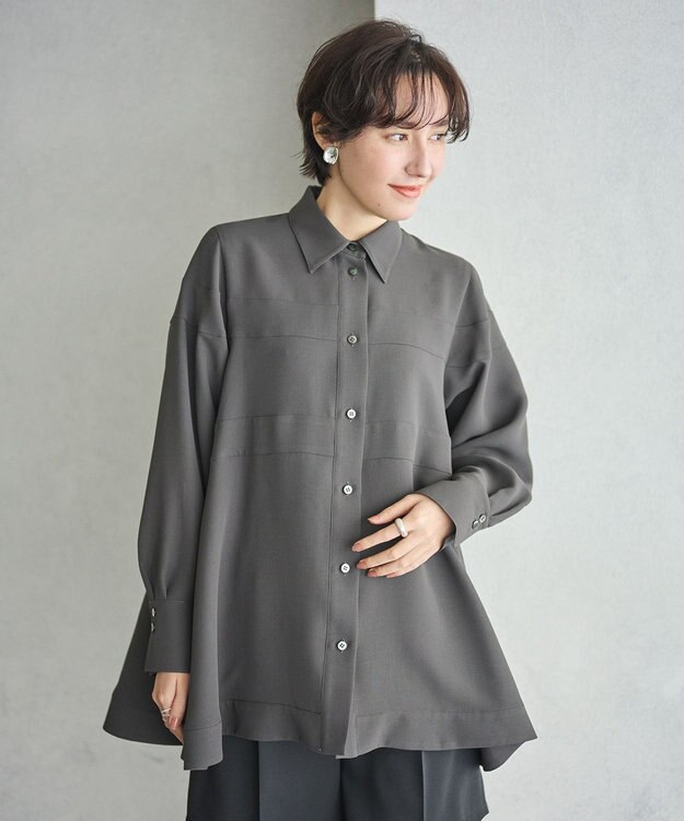#Newans 【洗濯機可能】Aラインパネルチュニックシャツ チャコール