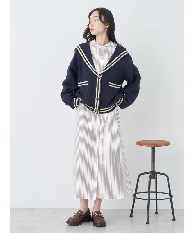 earth music&ecology セーラーニットカーディガン Navy
