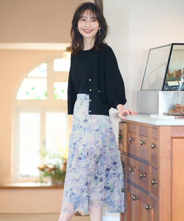 ANY SIS 【洗える】パール調ポイント カーディガン ブラック