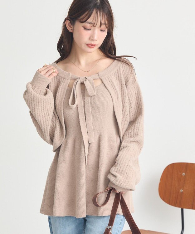 earth music&ecology 【SET ITEM】SET2点ショートボレロ＋ペプラムニットキャミ Beige