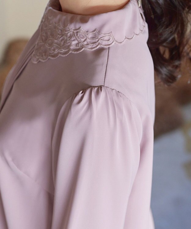 Tiaclasse L 【洗える】襟刺繍ピンタックブラウス ピンク