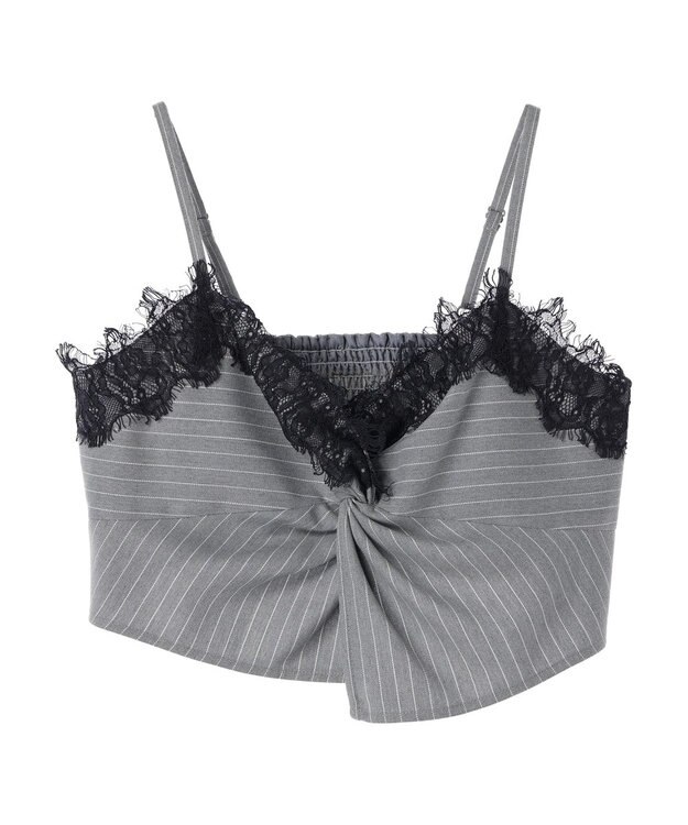 earth music&ecology ピンストライプ胸元レースビスチェ Stripe Light Gray