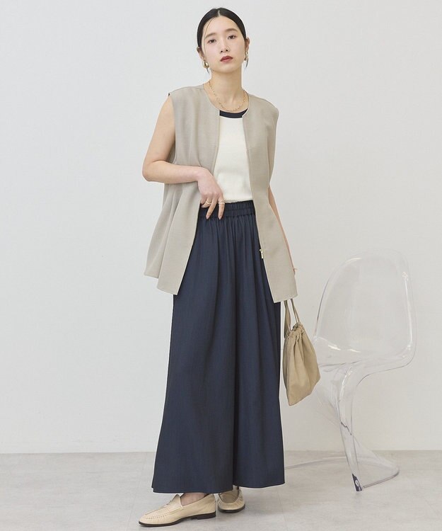 AMERICAN HOLIC 【イージーケア】リネンライクペプラムベスト Gray Beige