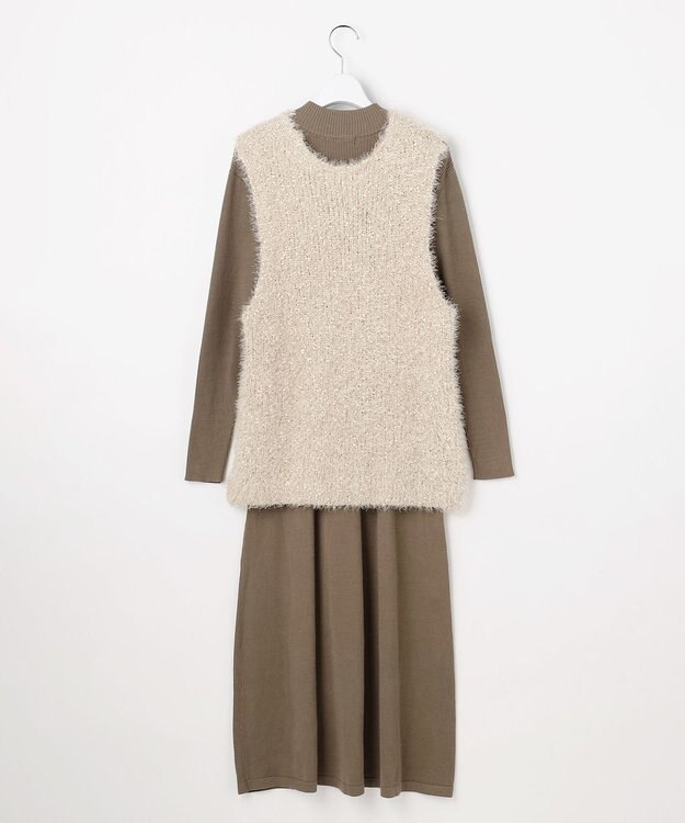 Feroux ジレ付きニット ワンピース ベージュ系