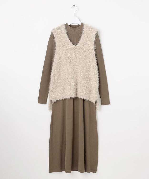 Feroux ジレ付きニット ワンピース ベージュ系