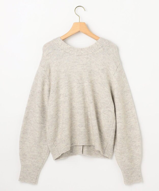 組曲 【加藤ローサさん着用 / 前後着用可】スパンコールヤーン カーディガン ライトグレー系