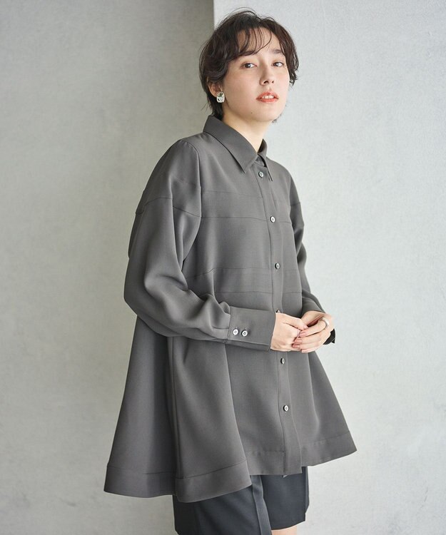 #Newans 【洗濯機可能】Aラインパネルチュニックシャツ チャコール