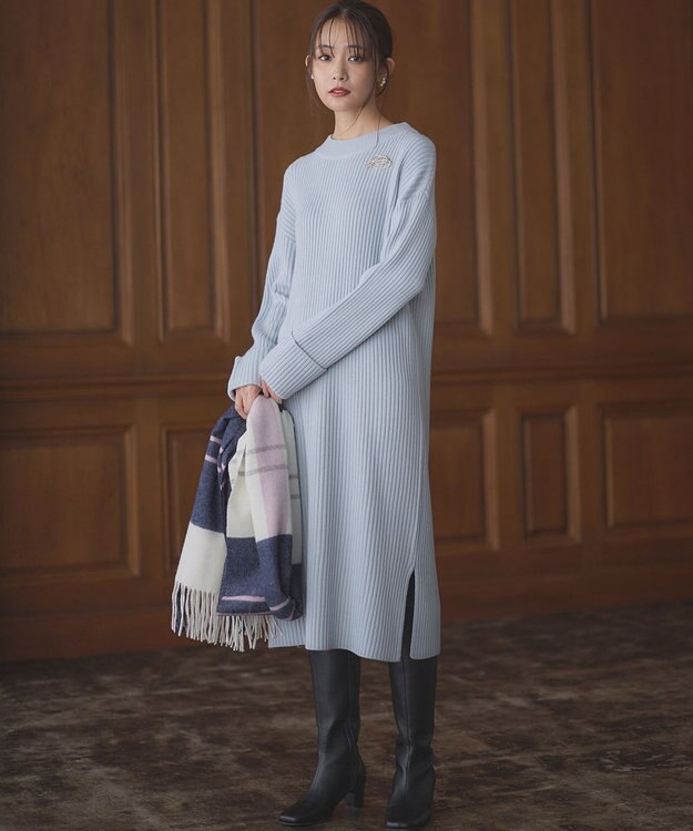 組曲 バルキーニット ワンピース サックスブルー系