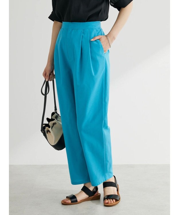 Green Parks 綿麻混タックテーパードパンツ Turquoise Blue