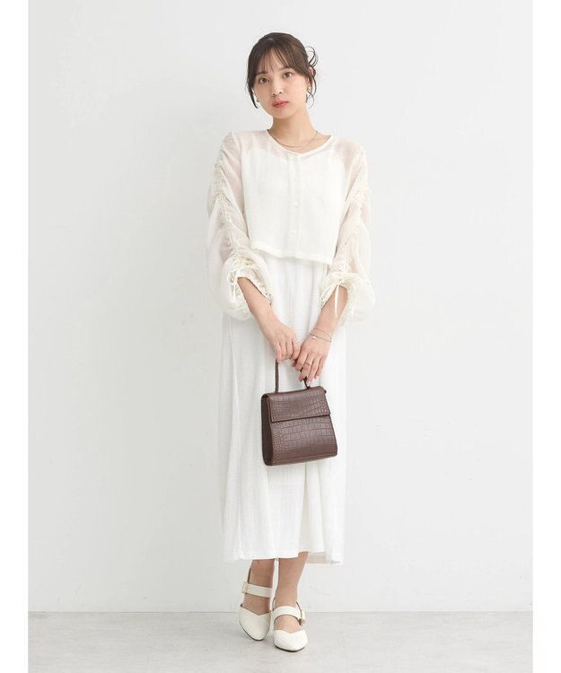 earth music&ecology キラキラシアーギャザーシャツ Off White