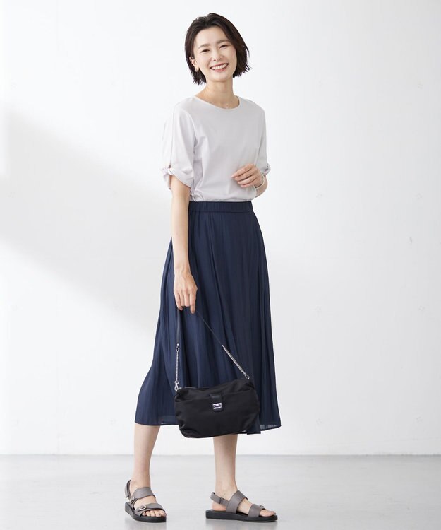 J.PRESS LADIES 【接触冷感・UVケア】コンパクトコットンスムース ツイストスリーブ カットソー ライトグレー系