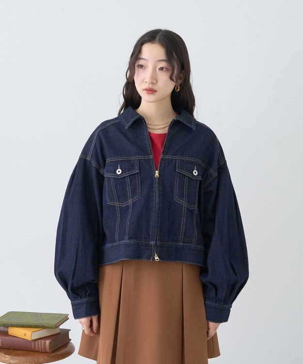 earth music&ecology ショートジップデニムジャケット Indigo