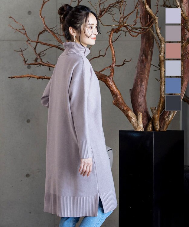 Tiaclasse 【洗える】華のあるニットタートルワンピース ラベンダー